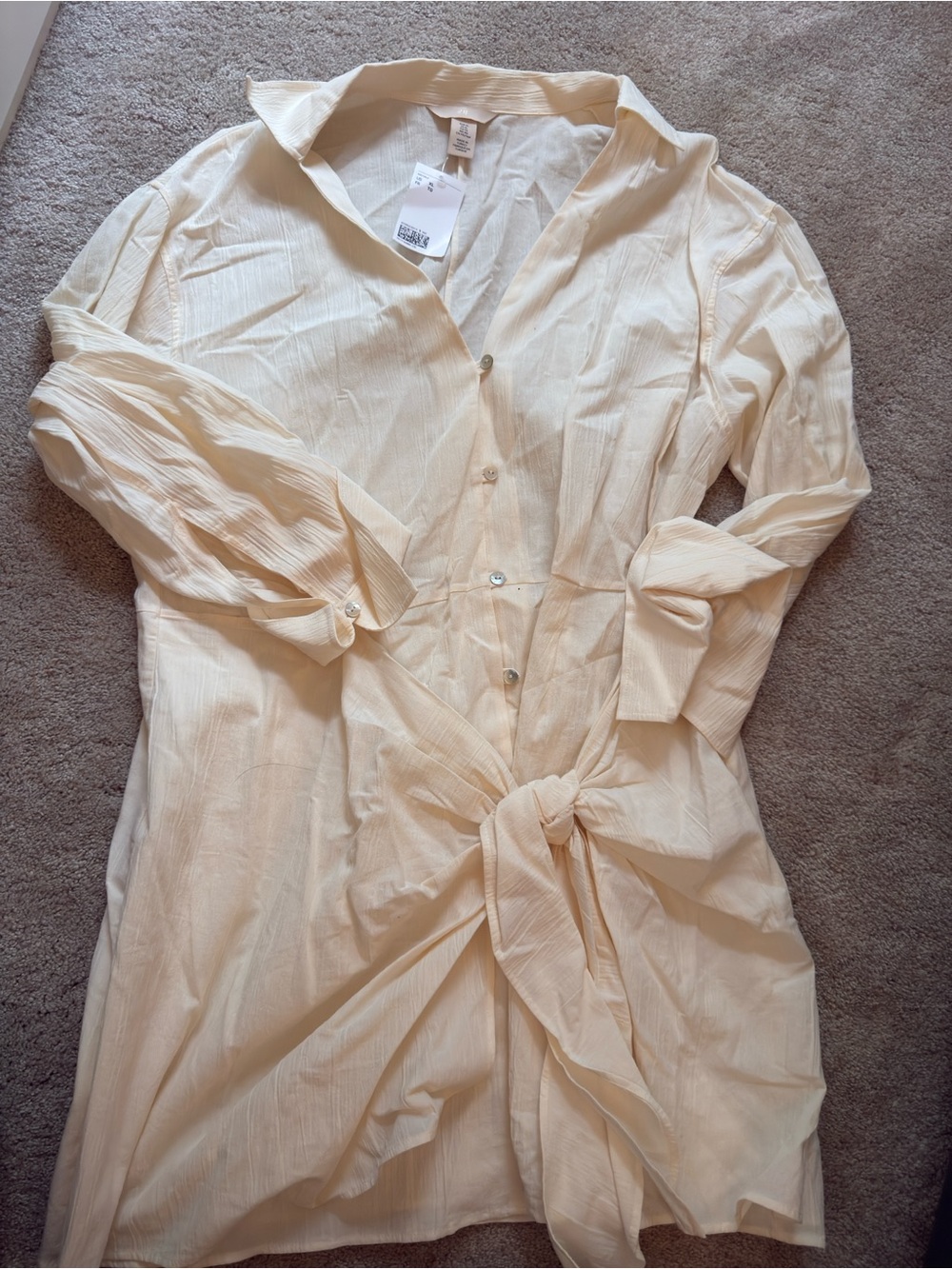 H&M Cream Tie-Waist Midi Shirt Dress